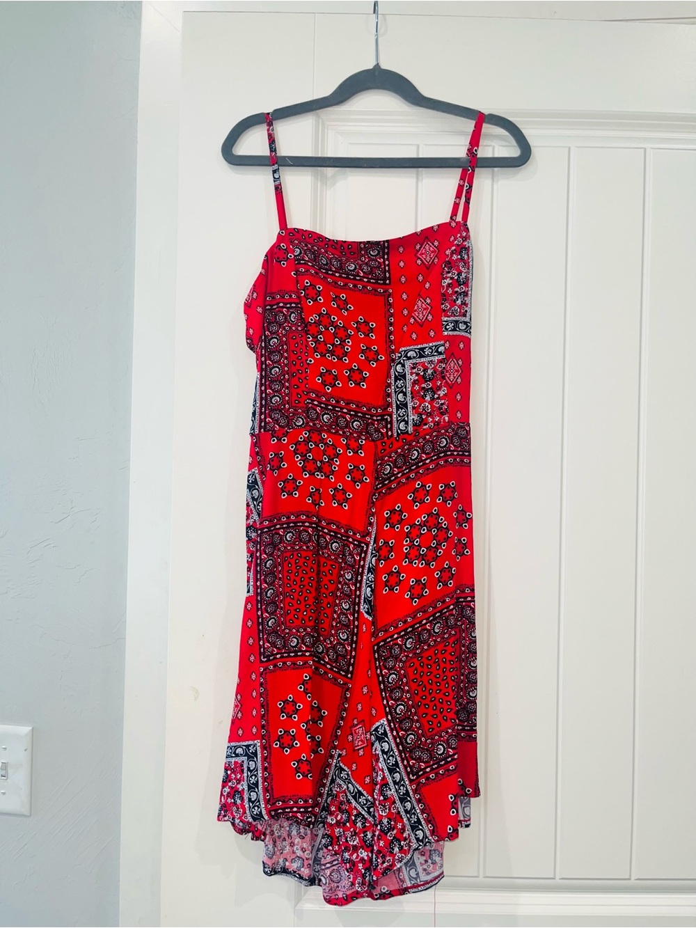 Red Paisley Print Spaghetti-Strap Romper